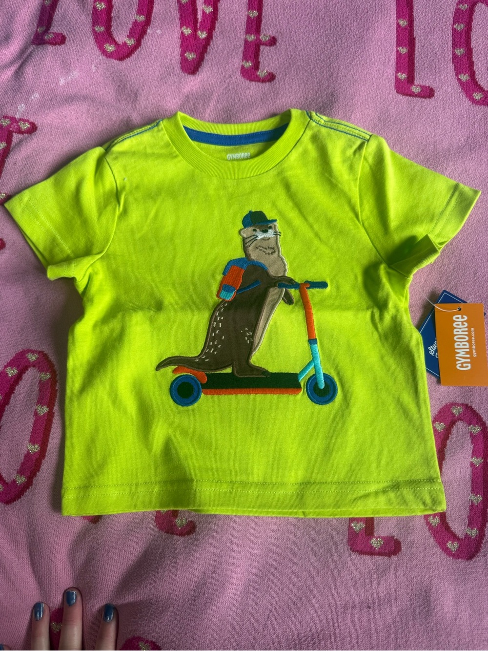 Gymboree Neon Green/Yellow Otter on Scooter Short Sleeve Tee NWT